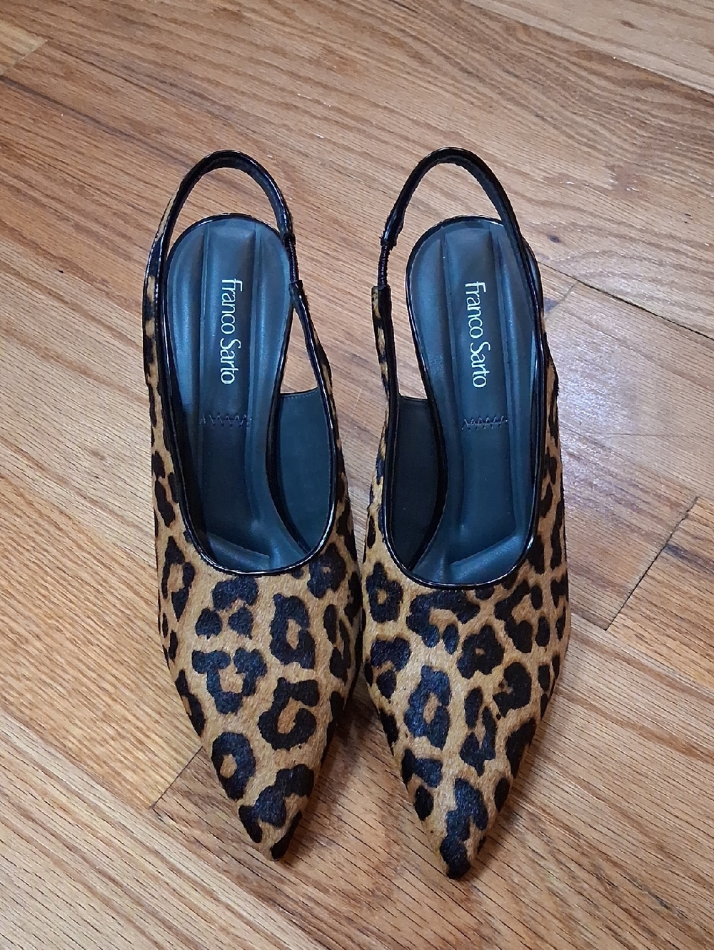 Franco Sarto Leopard Print Pointed Slingbacks - Brown/Black -Size 6